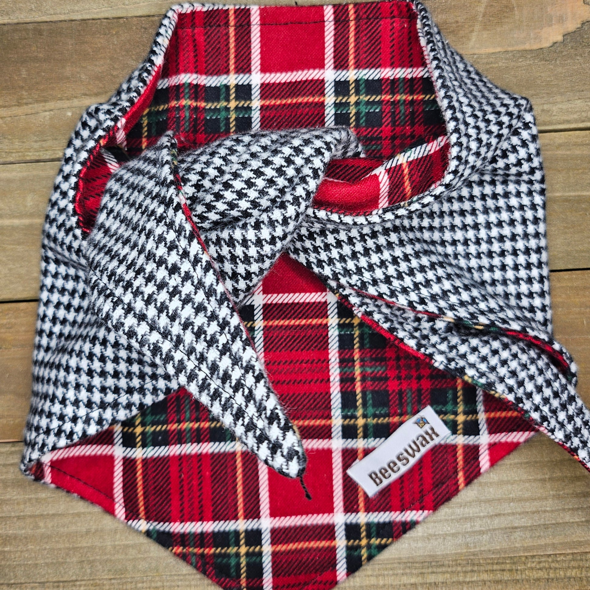 Red Tartan Houndstooth Double Flannel Pet Bandana - Beeswax Bandanas