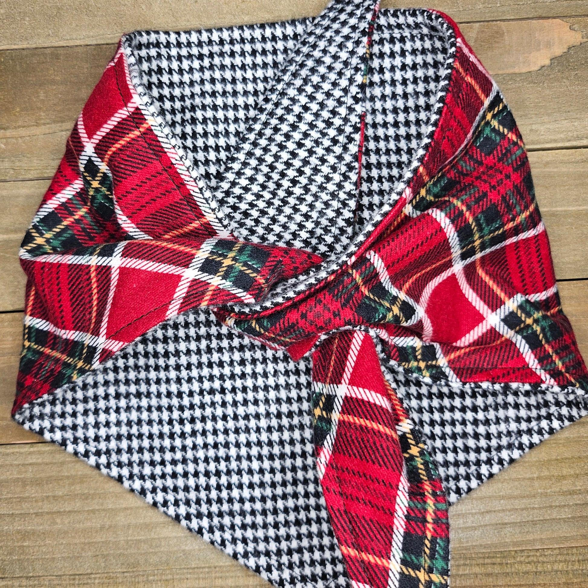 Red Tartan Houndstooth Double Flannel Pet Bandana - Beeswax Bandanas
