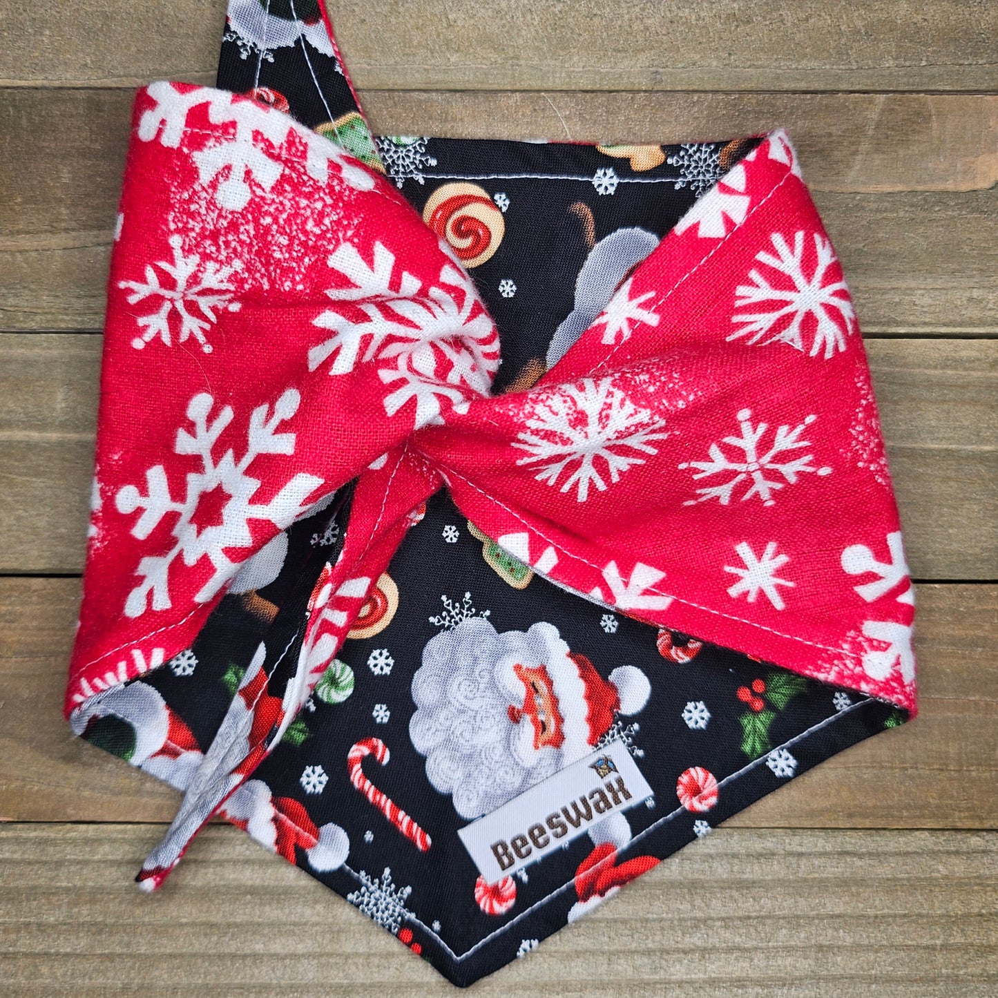 Christmas Santa Red Snowflake Flannel Pet Bandana - Beeswax Bandanas