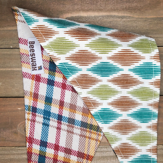Autumn Plaid Reversible Pet Bandana Handmade
