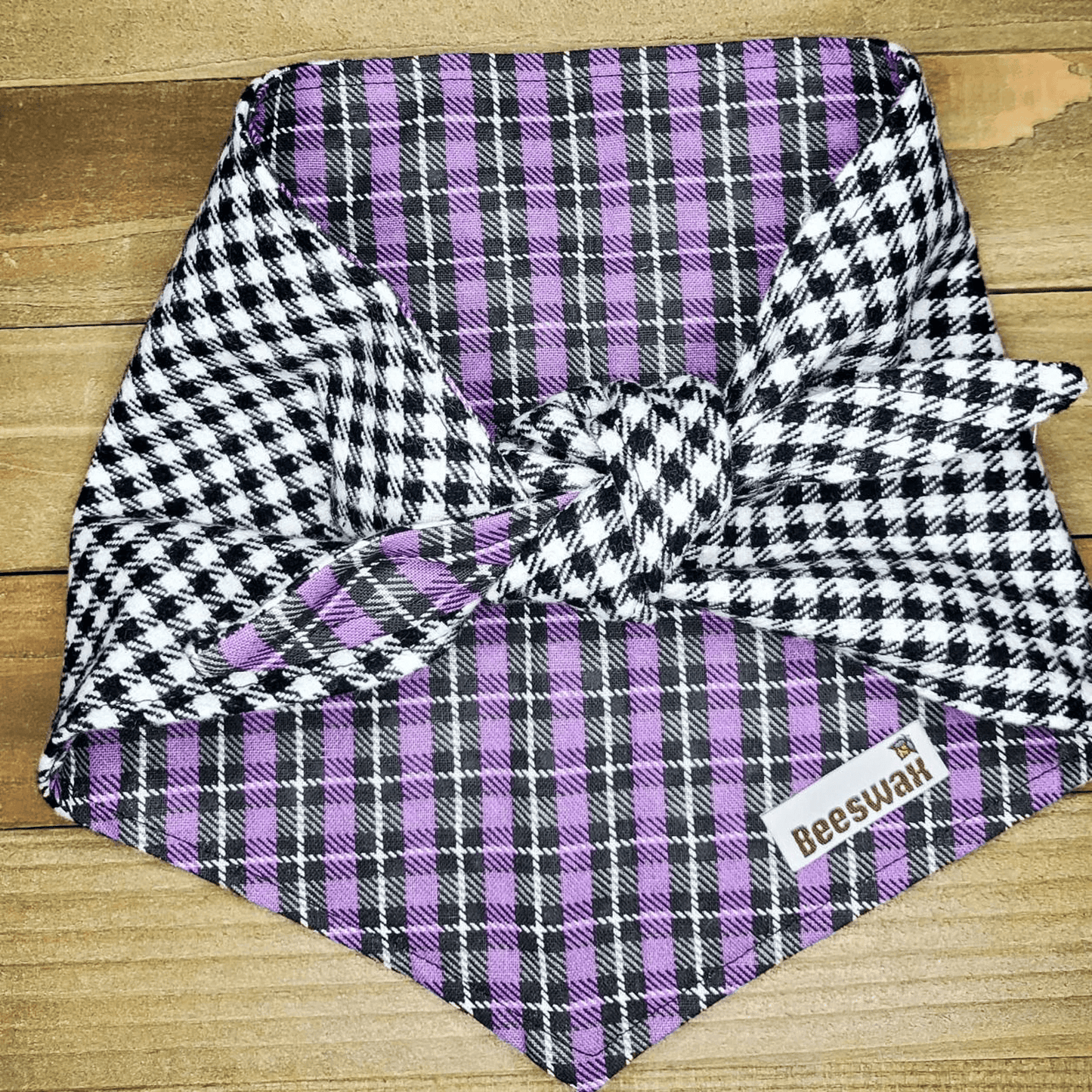 Purple Plaid Black Checkered Pet Bandana - Beeswax Bandanas