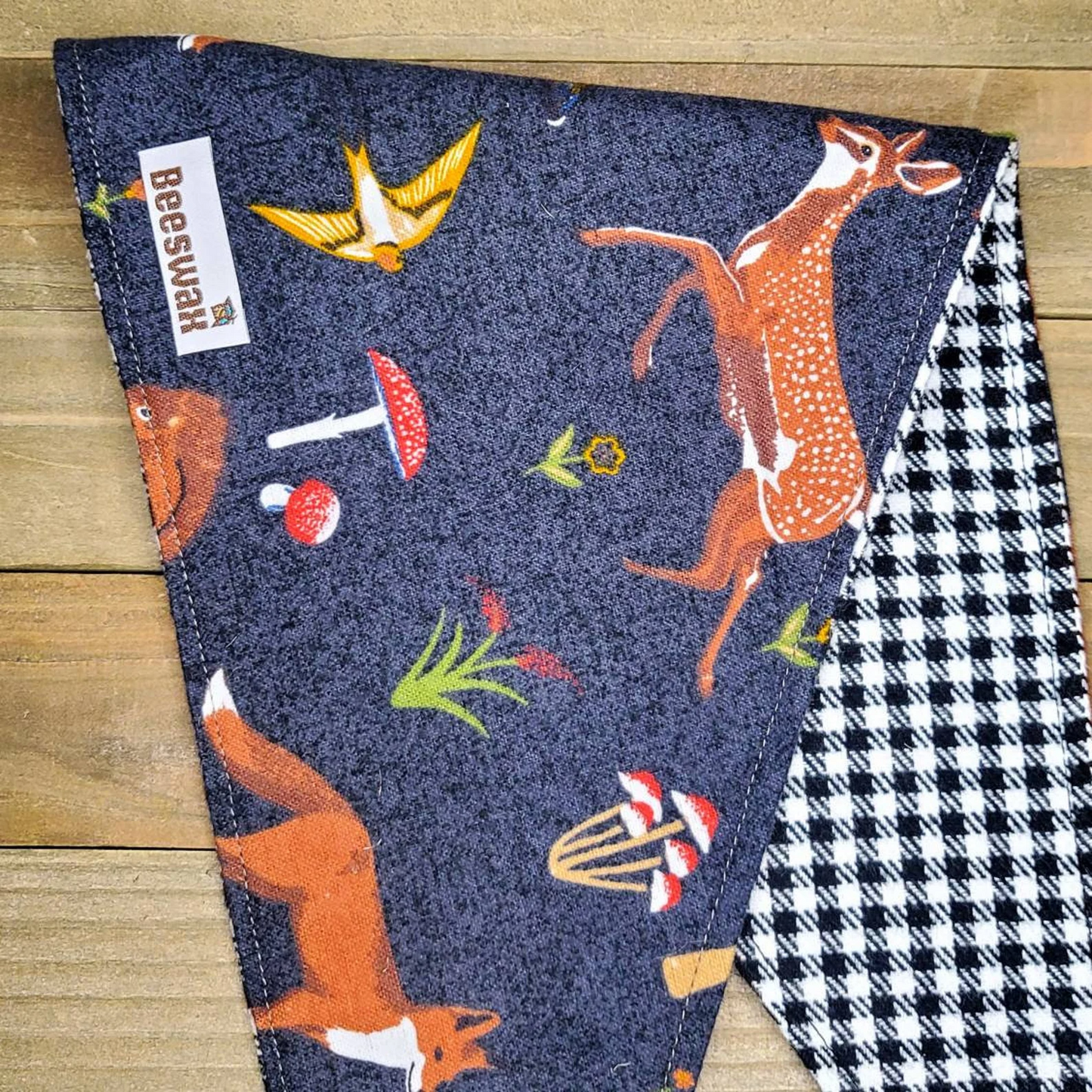 Enchanted Forest Black Check Double Flannel Pet Bandana - Beeswax Bandanas