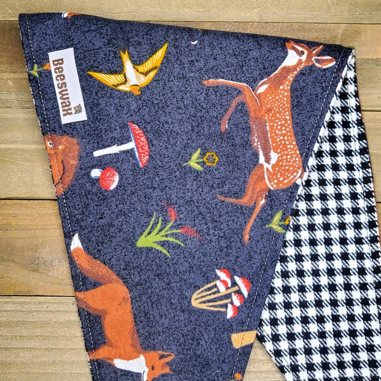 Enchanted Forest Black Check Double Flannel Pet Bandana - Beeswax Bandanas