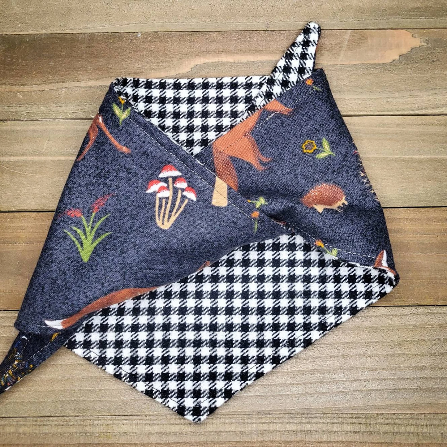 Enchanted Forest Black Check Double Flannel Pet Bandana - Beeswax Bandanas