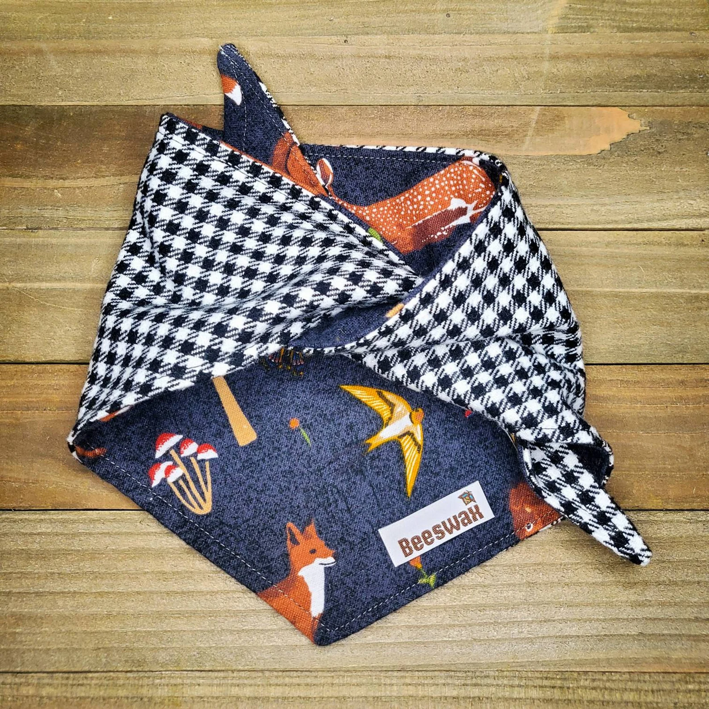 Enchanted Forest Black Check Double Flannel Pet Bandana - Beeswax Bandanas
