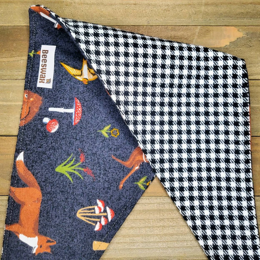 Enchanted Forest Black Check Double Flannel Pet Bandana - Beeswax Bandanas