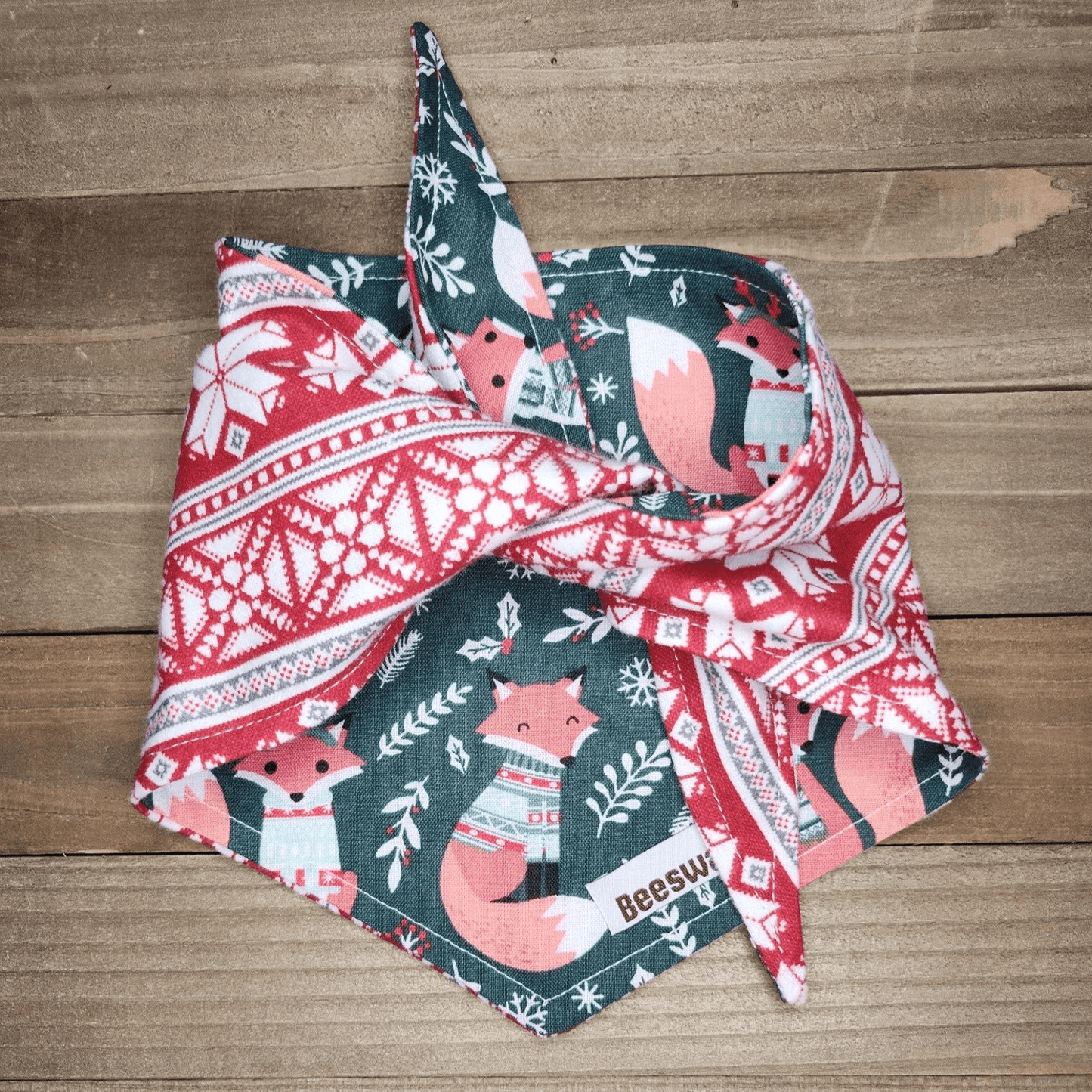 Christmas Fox Snowflake Flannel Pet Bandana - Beeswax Bandanas