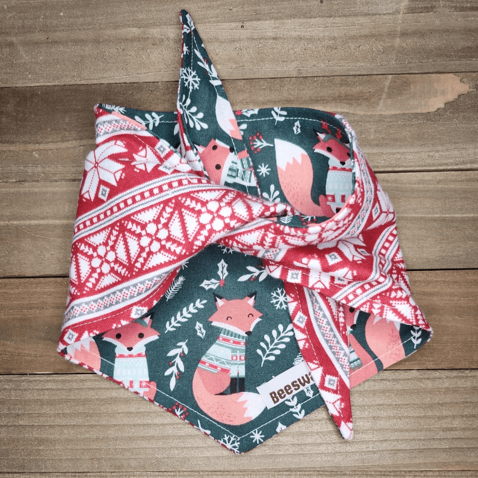 Christmas Fox Snowflake Flannel Pet Bandana - Beeswax Bandanas