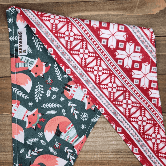 Christmas Fox Snowflake Flannel Pet Bandana - Beeswax Bandanas