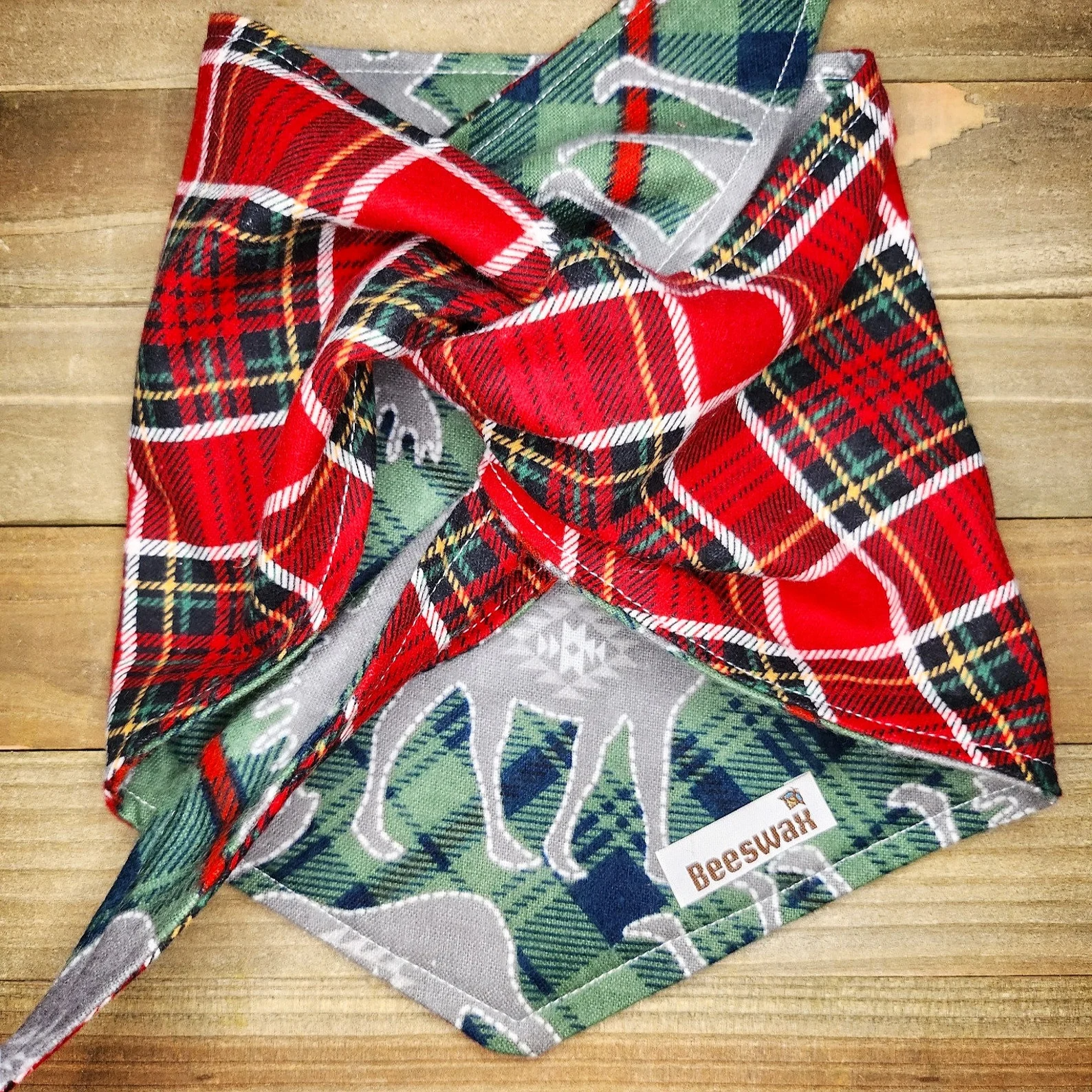 Flannel Moose Red Plaid Pet Bandana - Beeswax Bandanas