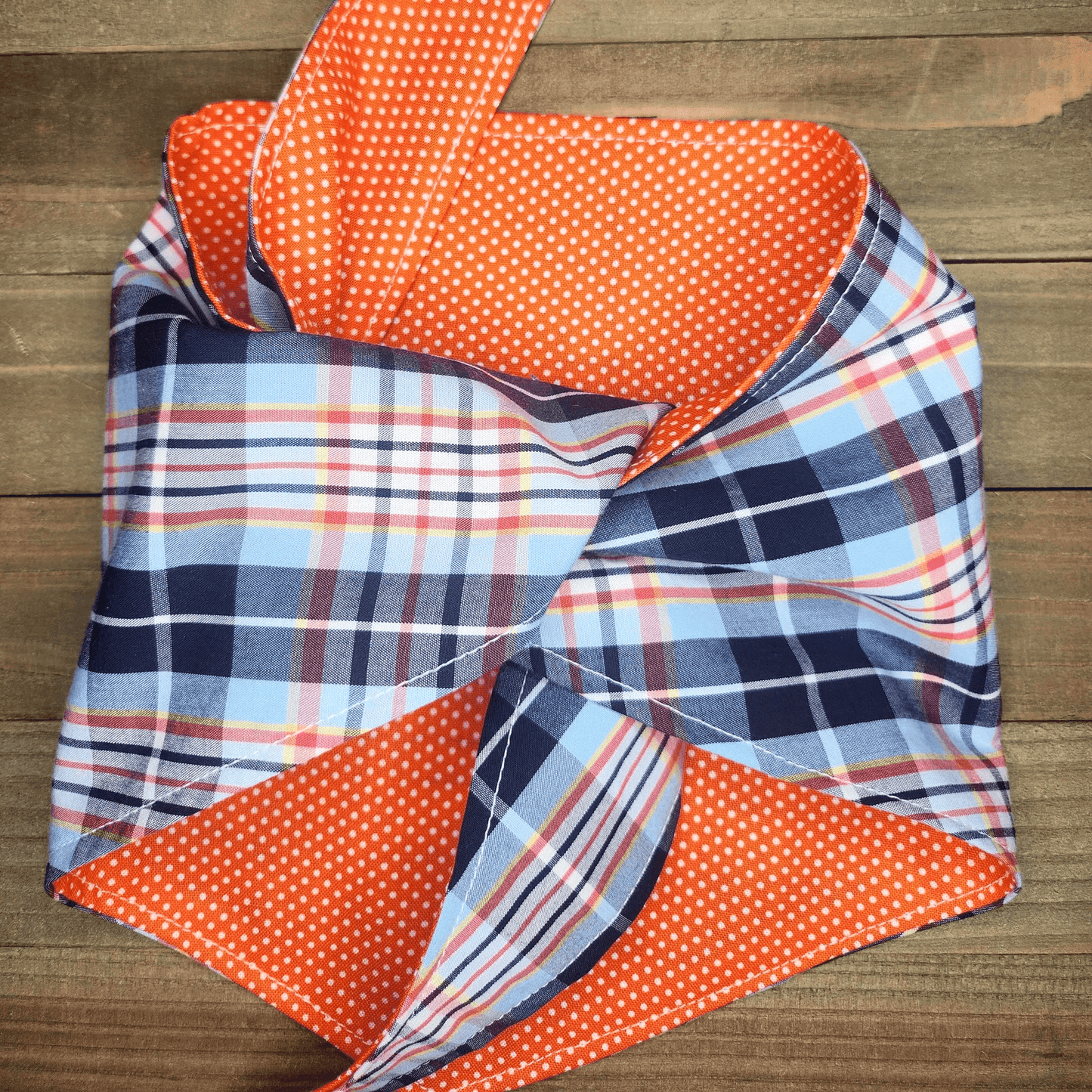 Blue Plaid Orange Dot Pet Bandana - Beeswax Bandanas
