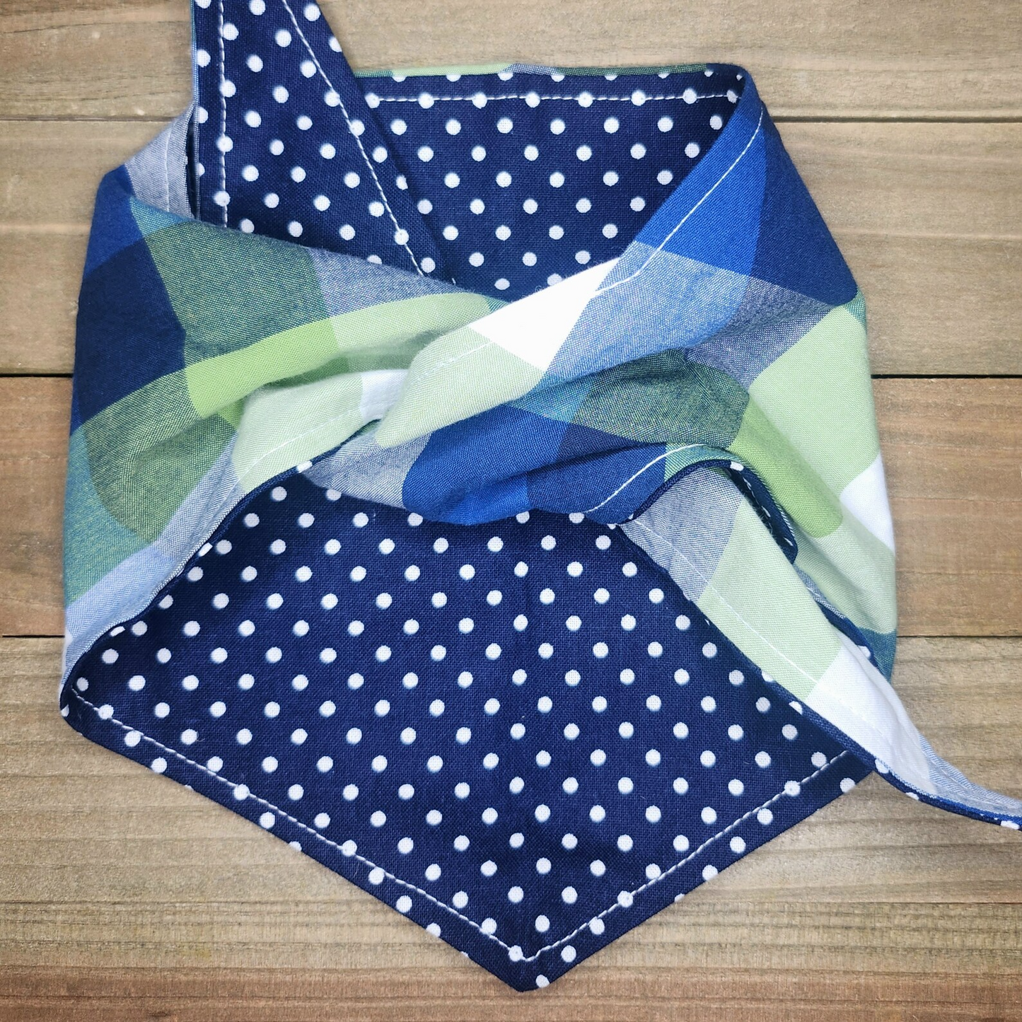 Navy Polka Plaid Pet Bandana - Beeswax Bandanas