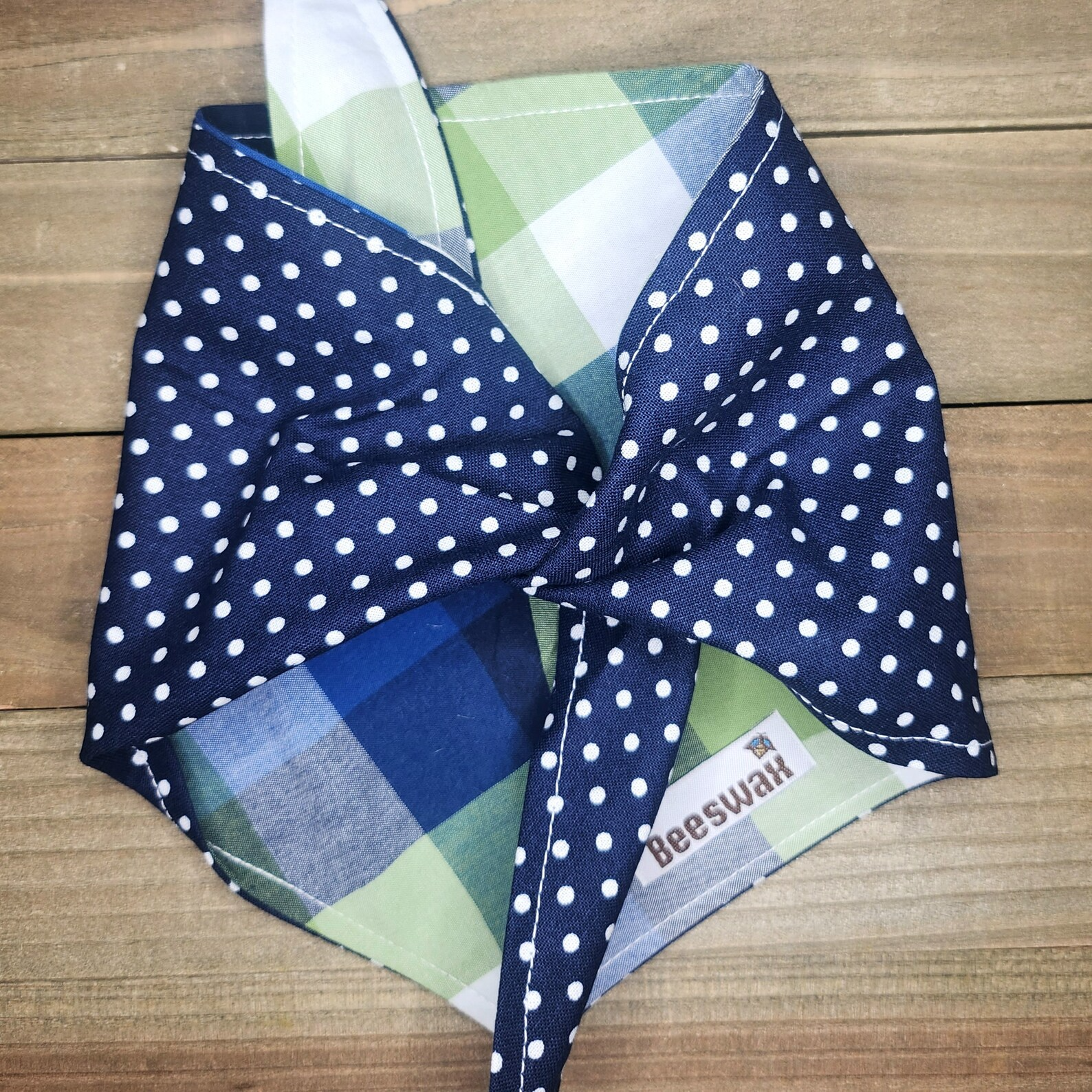 Navy Polka Plaid Pet Bandana - Beeswax Bandanas