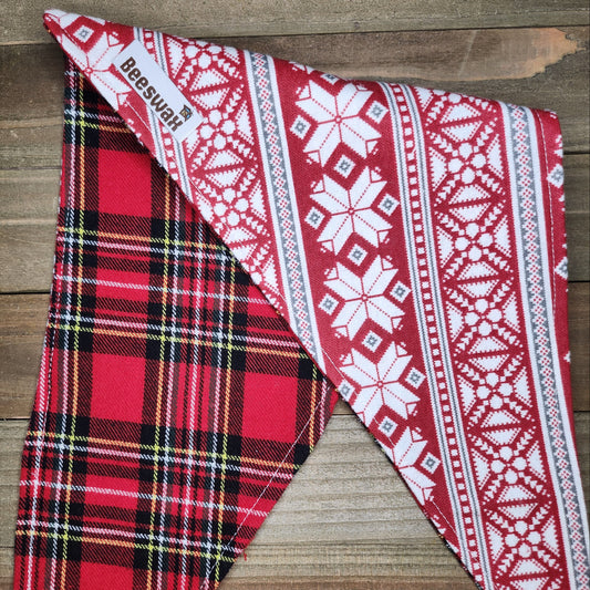 Sweater Weather Reversible Flannel Pet Bandana Handmade Cotton Tie-On Style