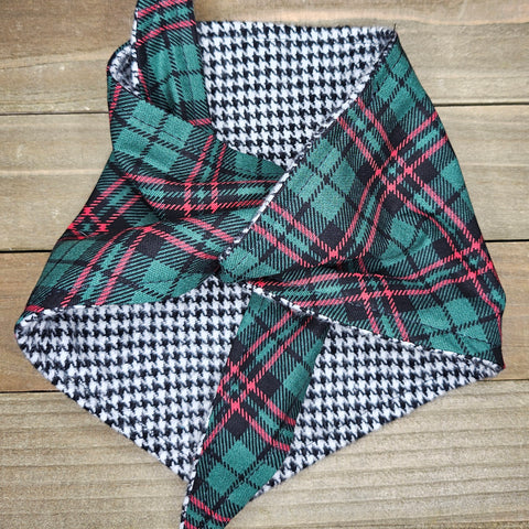 Green Tartan Plaid Houndstooth Flannel Pet Bandana - Beeswax Bandanas 