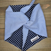 Navy Polka Dot Navy Pinstripe Upcycled Pet Bandana