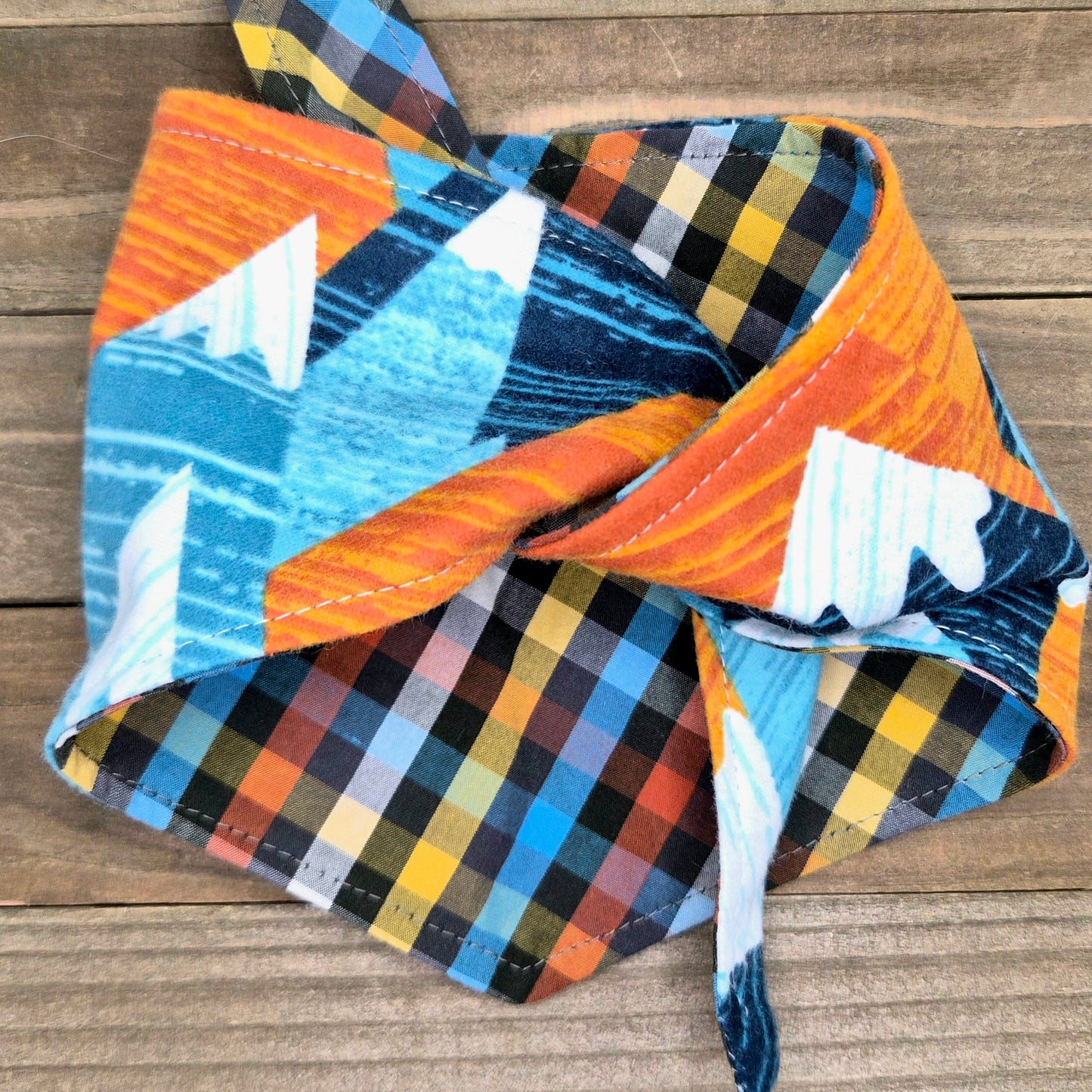 Snow Peak Reversible Flannel Pet Bandana Handmade Cotton Tie-On Style