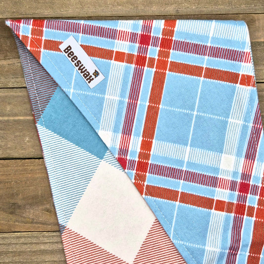 Tiffany Blue Plaid Pet Bandana Flannel Reversible Pet Bandana – Tie-On Style