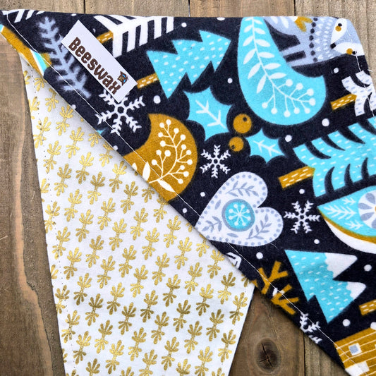 Frosted Forest Flannel Handmade Reversible Pet Bandana - Cotton Tie-On Style