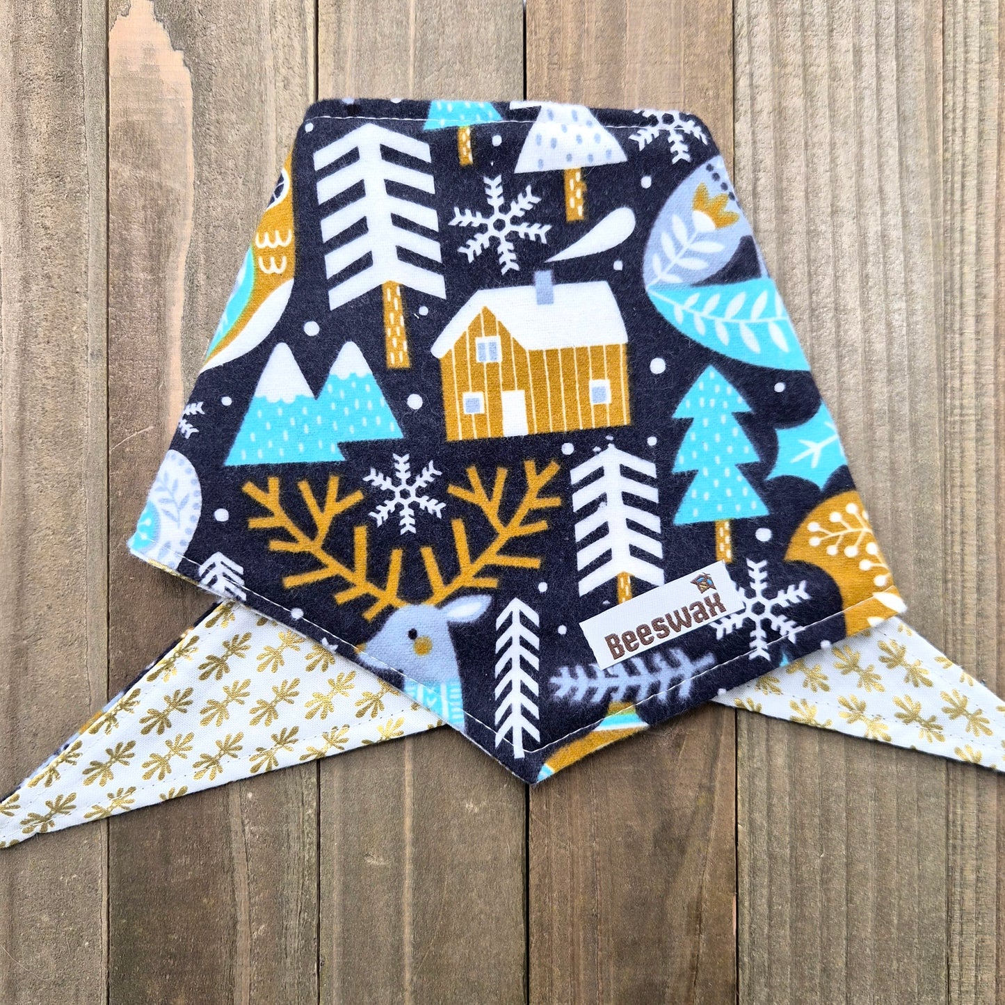 Frosted Forest Flannel Handmade Reversible Pet Bandana - Cotton Tie-On Style