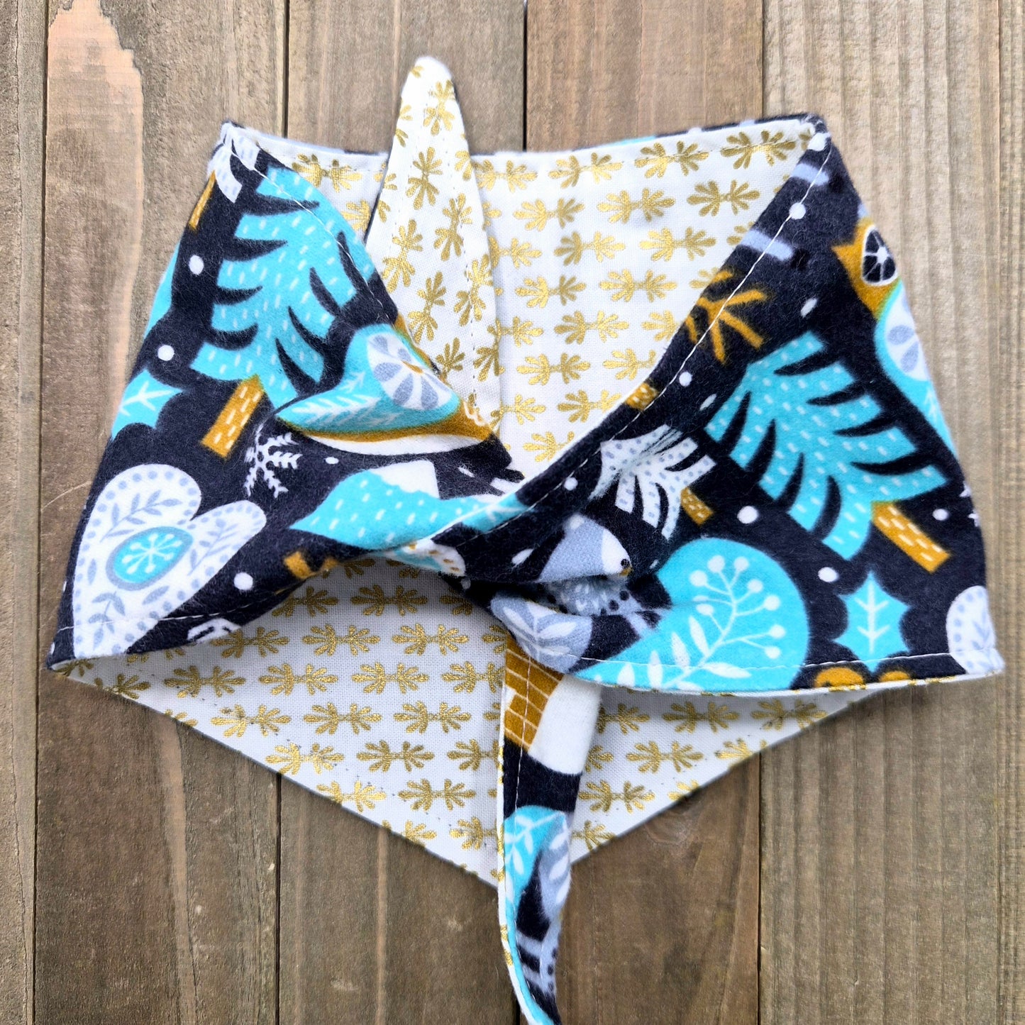 Frosted Forest Flannel Handmade Reversible Pet Bandana - Cotton Tie-On Style