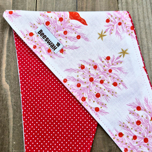 Candied Christmas Trees Handmade Reversible Pet Bandana - Cotton Tie-On Style