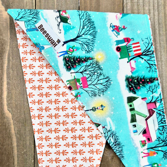 Christmas Village Handmade Reversible Pet Bandana - Cotton Tie-On Style