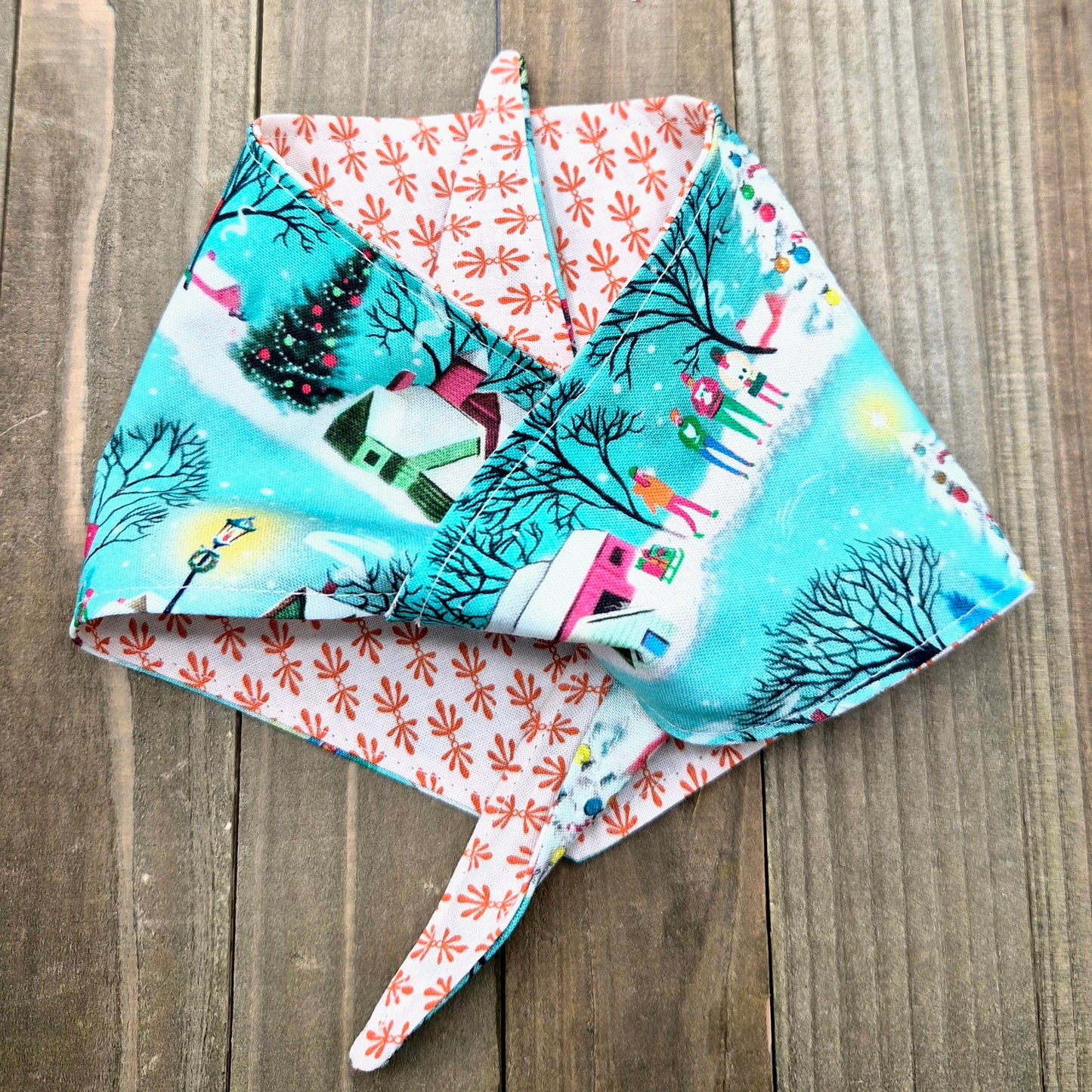 Christmas Village Handmade Reversible Pet Bandana - Cotton Tie-On Style