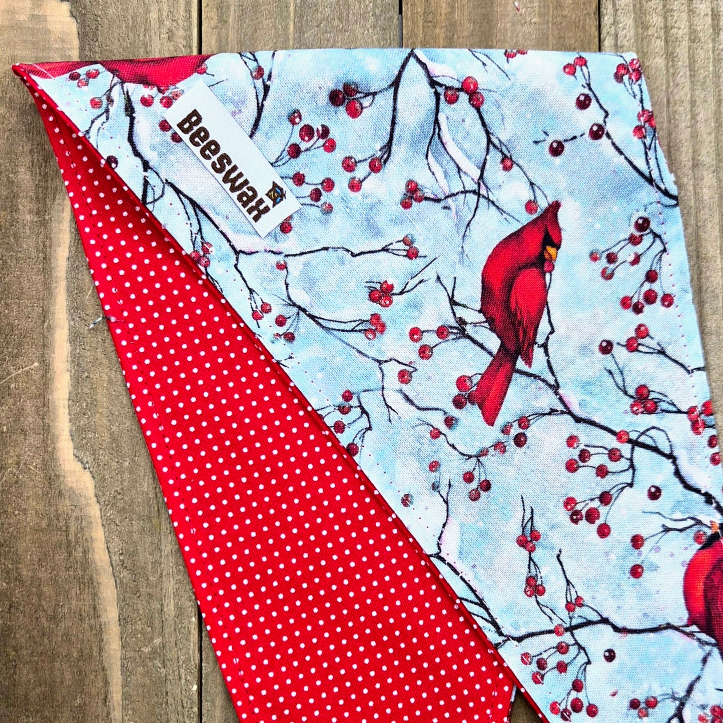 Cardinal Pin Dot Handmade Reversible Pet Bandana - Cotton Tie-On Style