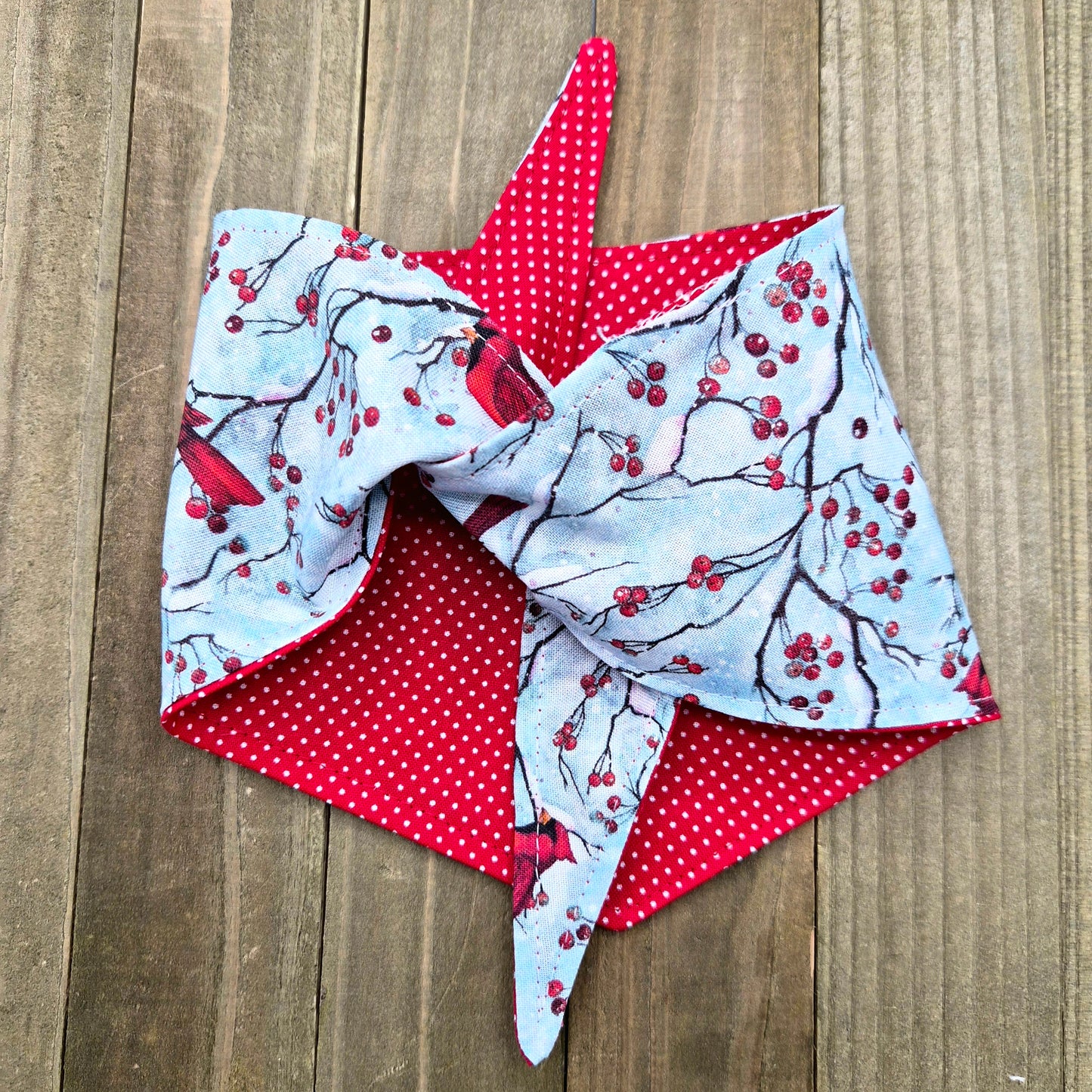 Cardinal Pin Dot Handmade Reversible Pet Bandana - Cotton Tie-On Style