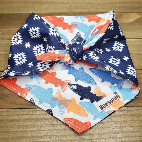 J. Crew Fish Navy Aztec Upcycled Pet Bandana