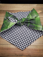 Forest Green Plaid Black White Houndstooth Pet Bandana - Beeswax Bandanas 