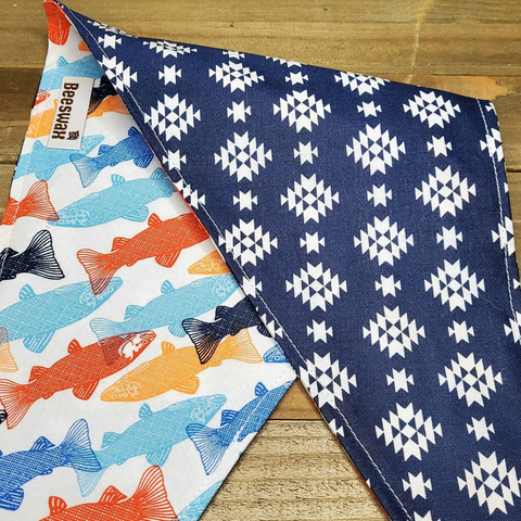 J. Crew Fish Navy Aztec Upcycled Pet Bandana