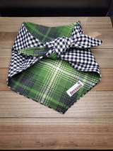 Forest Green Plaid Black White Houndstooth Pet Bandana - Beeswax Bandanas 