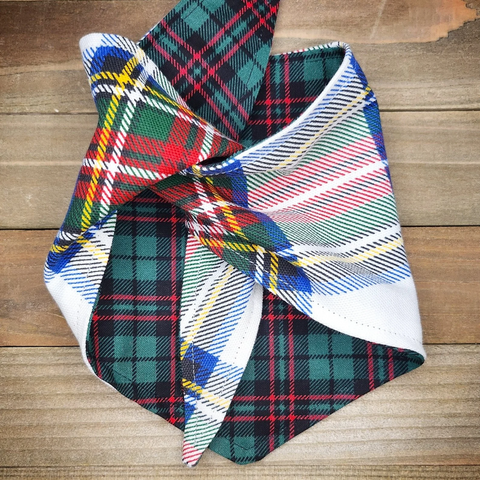 Winter Plaid Green Tartan Pet Bandana - Beeswax Bandanas 