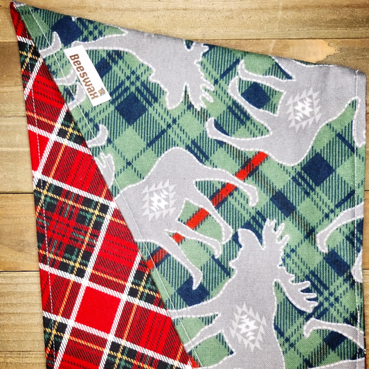 Flannel Moose Red Plaid Pet Bandana - Beeswax Bandanas