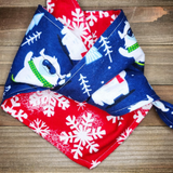 Blue Yeti Red Snowflake Double Flannel Pet Bandana - Beeswax Bandanas 