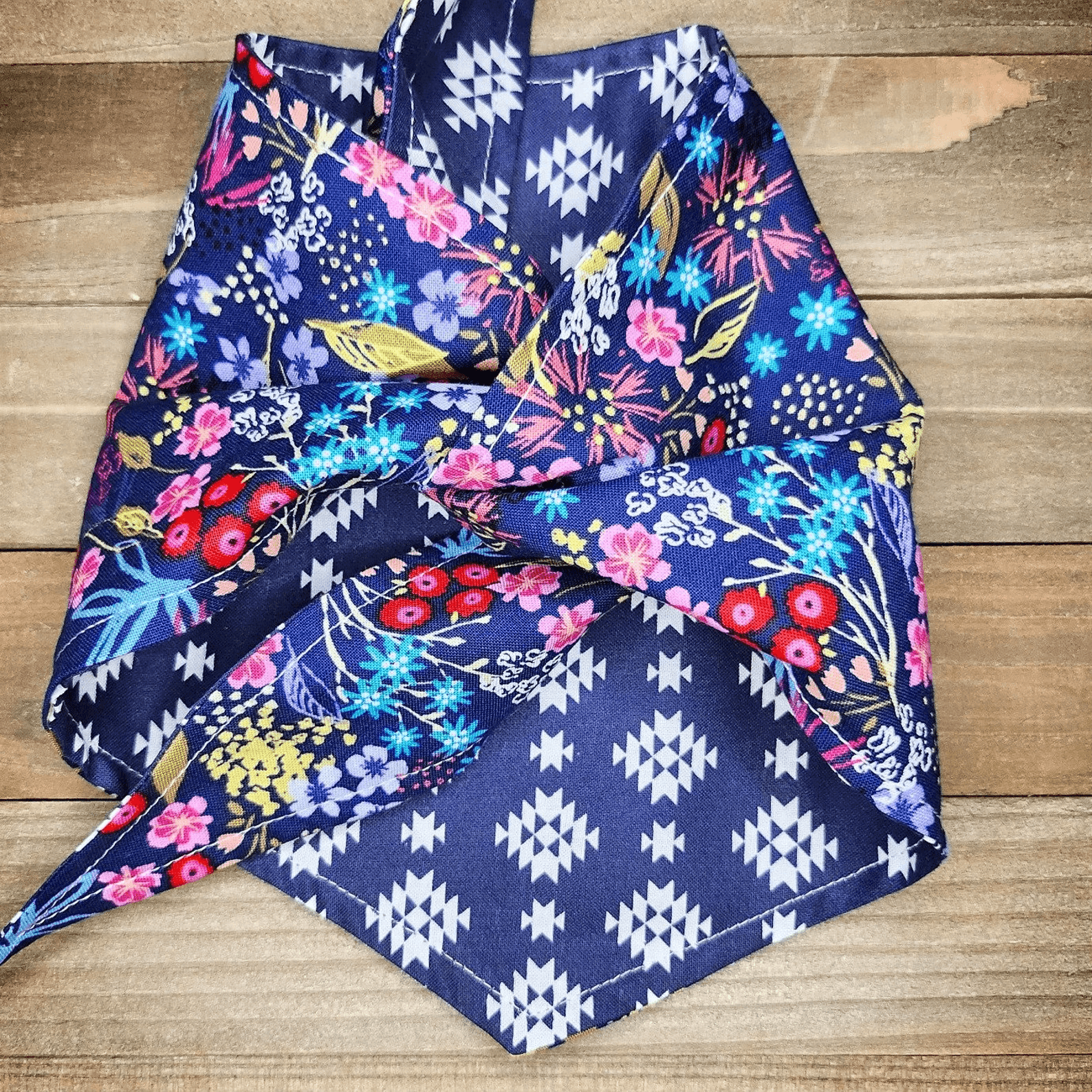 Night Garden Blue Aztec Pet Bandana - Beeswax Bandanas 