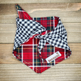 Winter Red Plaid Check Pet Bandana - Beeswax Bandanas 