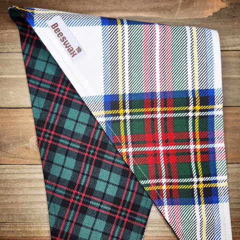 Winter Plaid Green Tartan Pet Bandana - Beeswax Bandanas 