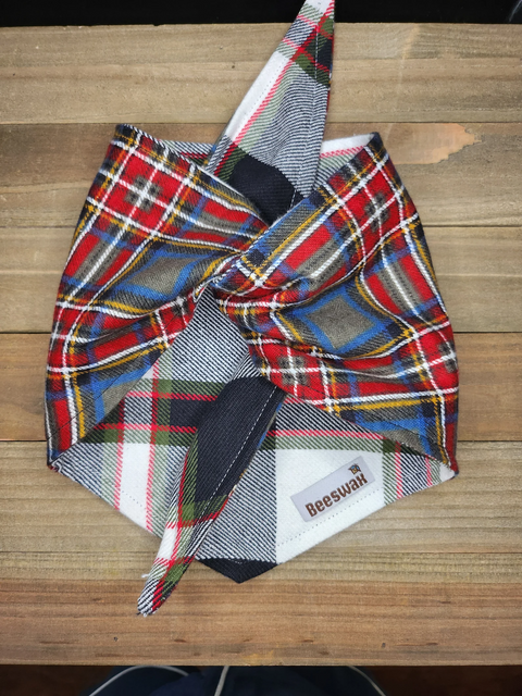 Winter Plaid Grey Tartan Pet Bandana - Beeswax Bandanas 