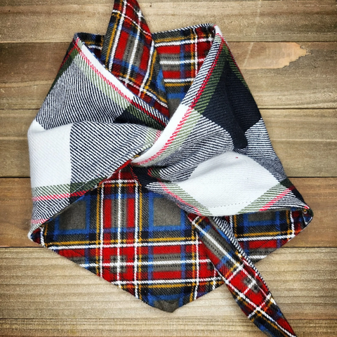 Winter Plaid Grey Tartan Pet Bandana - Beeswax Bandanas 