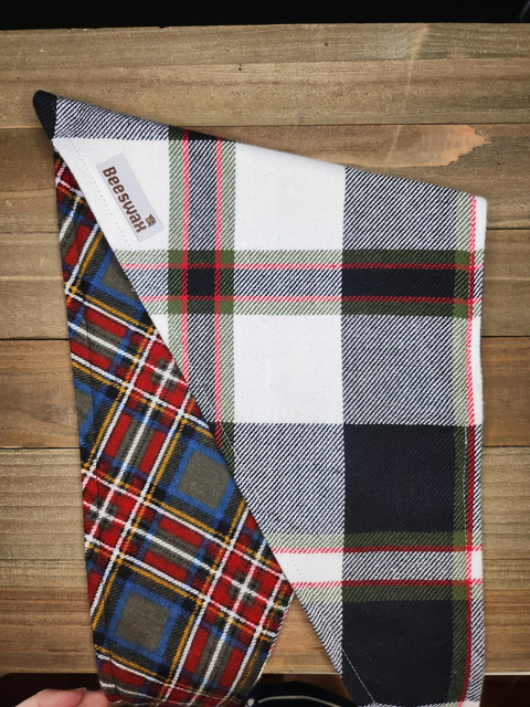 Winter Plaid Grey Tartan Pet Bandana - Beeswax Bandanas 