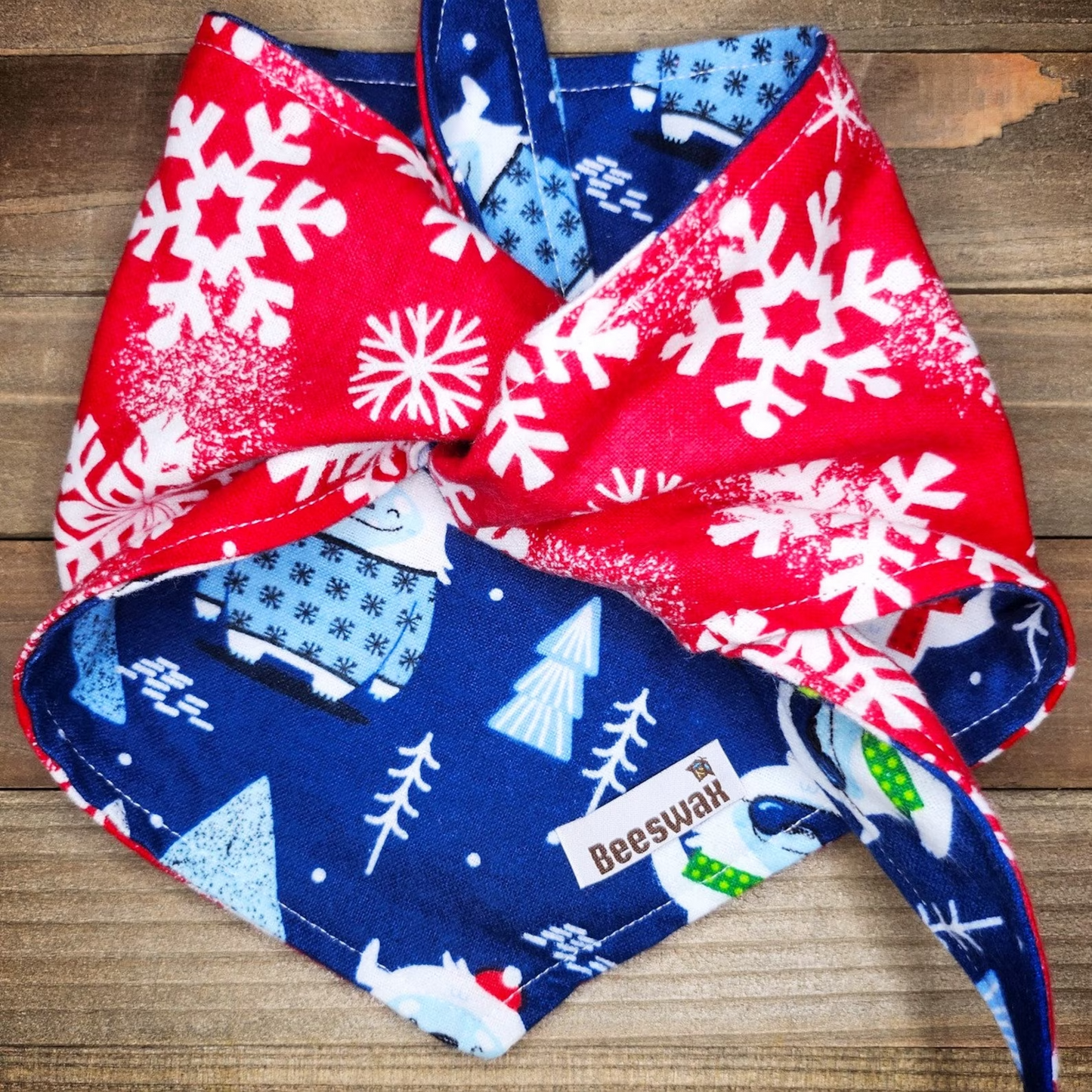 Blue Yeti Red Snowflake Double Flannel Pet Bandana - Beeswax Bandanas 
