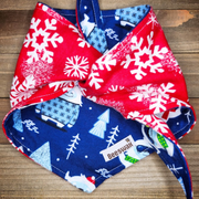 Blue Yeti Red Snowflake Double Flannel Pet Bandana - Beeswax Bandanas 