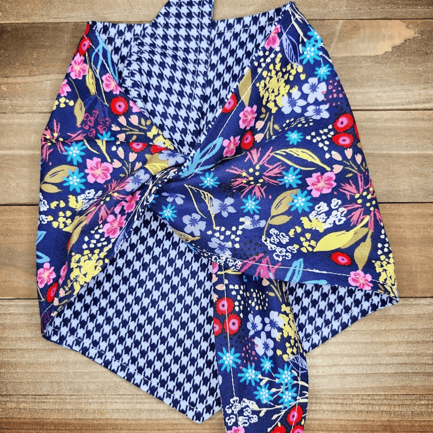Night Garden Blue Houndstooth Pet Bandana - Beeswax Bandanas 