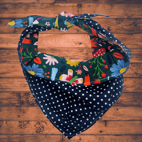 Mushroom Garden-Navy Dot Pet Bandana - Beeswax Bandanas 