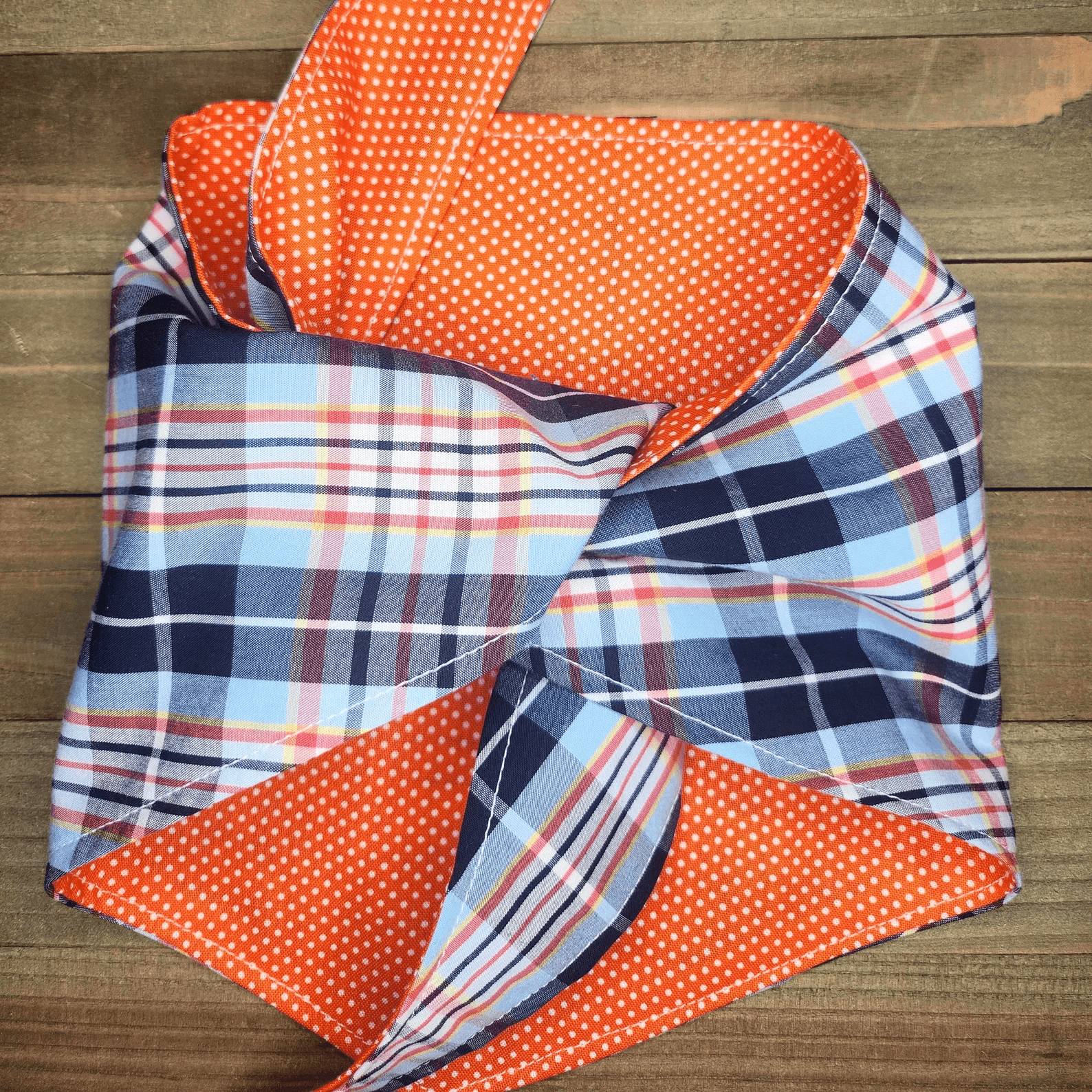 Blue Plaid Orange Dot Pet Bandana - Beeswax Bandanas 