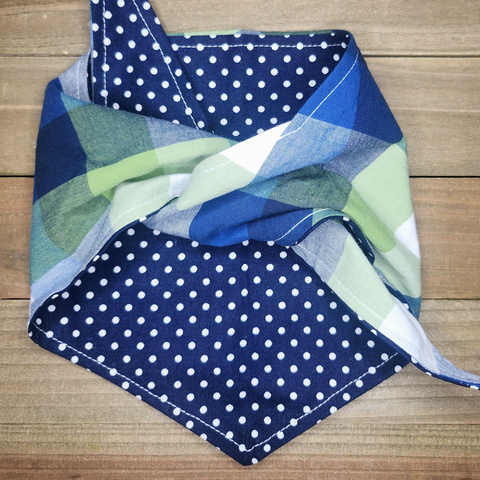 Navy Polka Plaid Pet Bandana - Beeswax Bandanas 