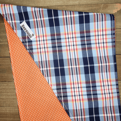 Blue Plaid Orange Dot Pet Bandana - Beeswax Bandanas 